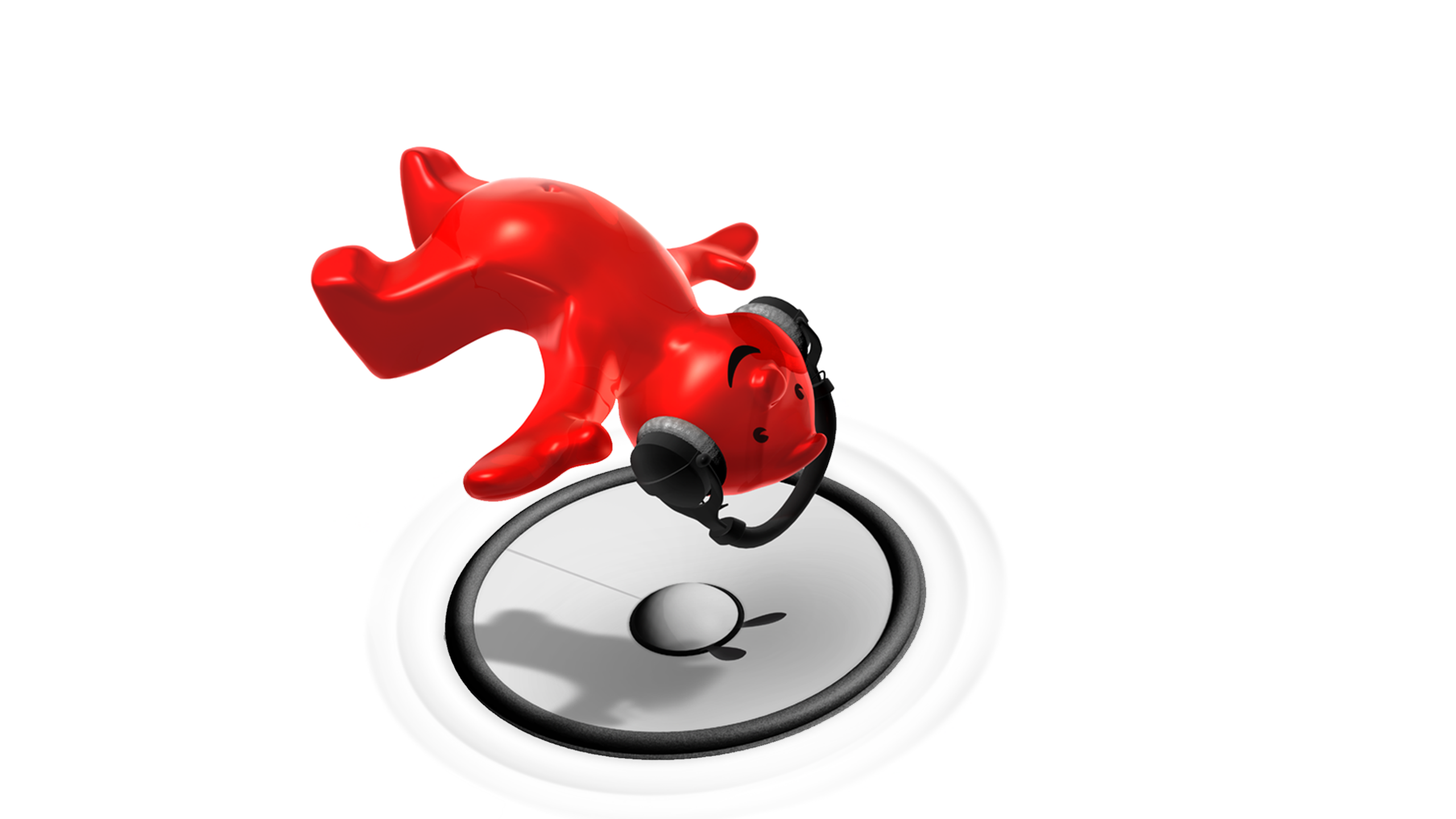 Animated mascot bouncing on speaker cone