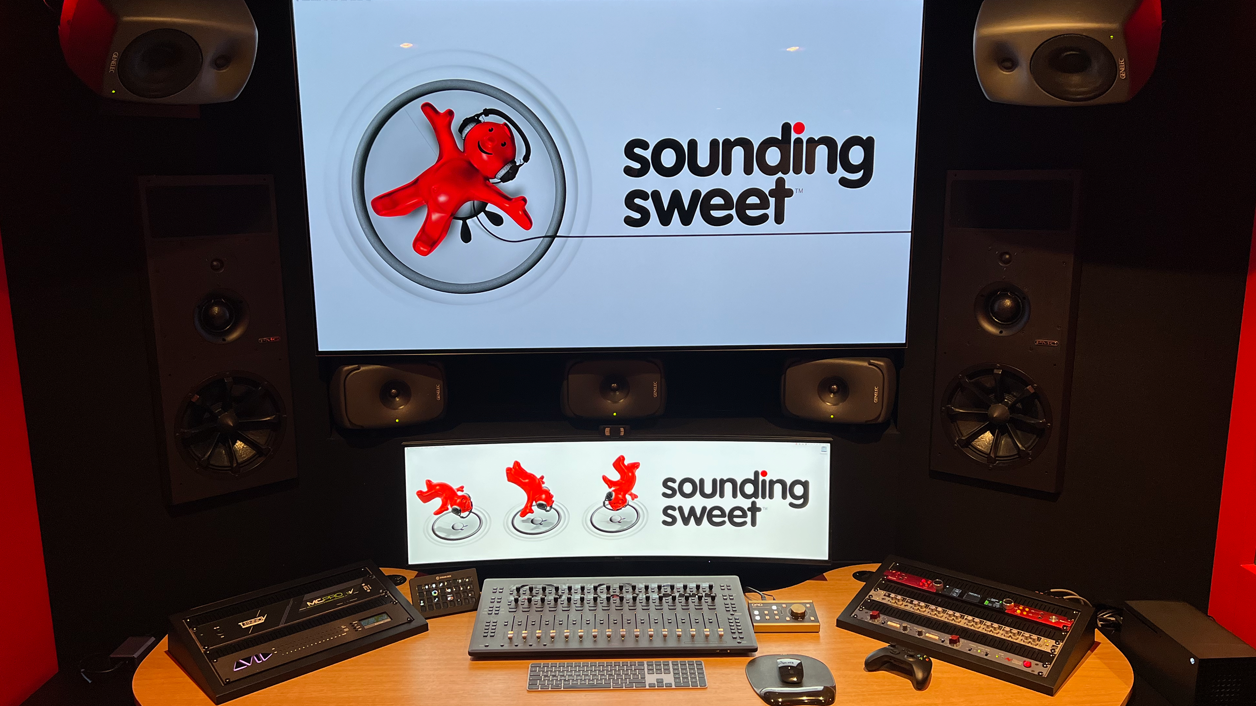 Sound and mixing equipment in studio setup for game audio production