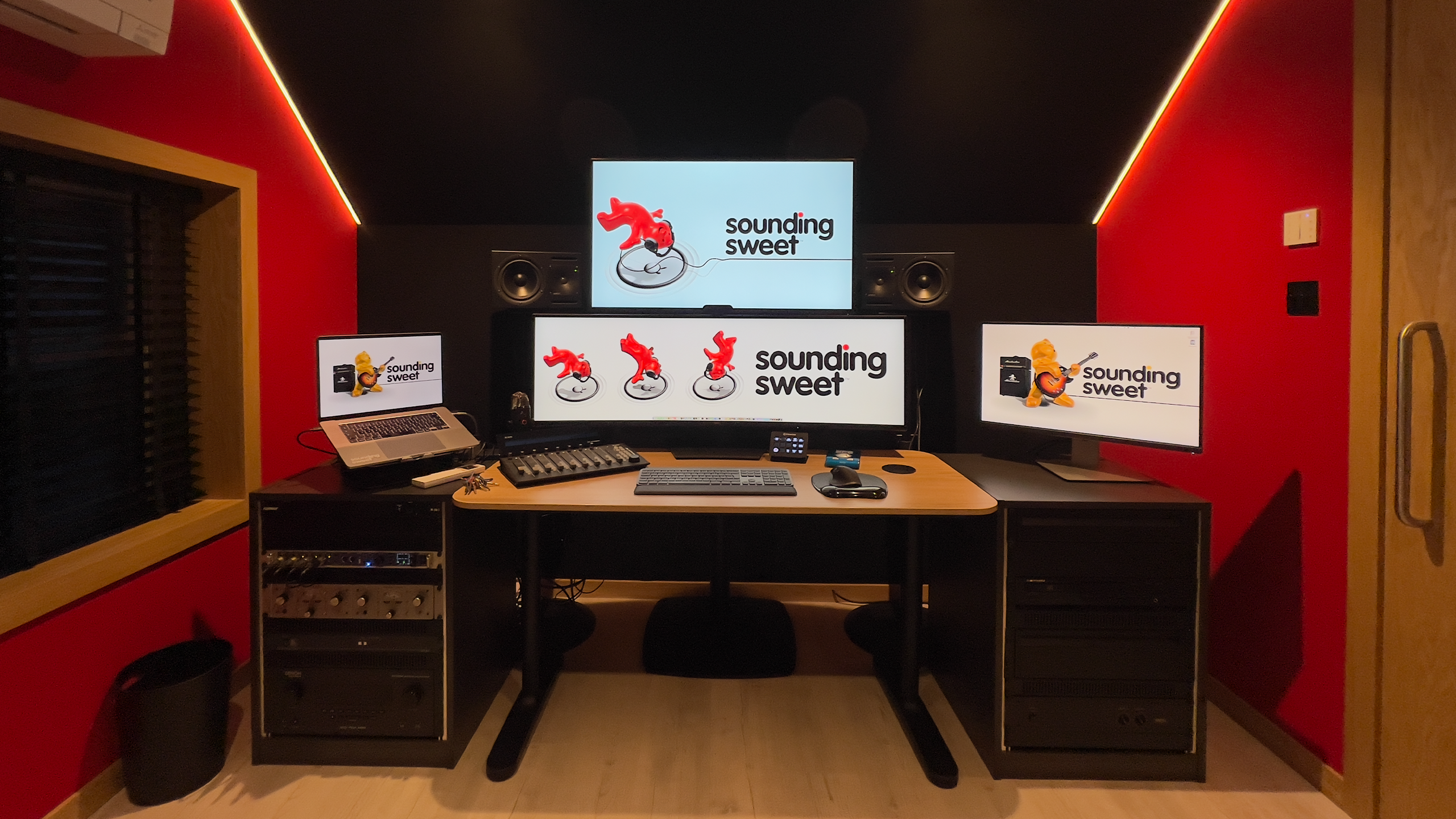 Sound and mixing equipment in studio setup for game audio production