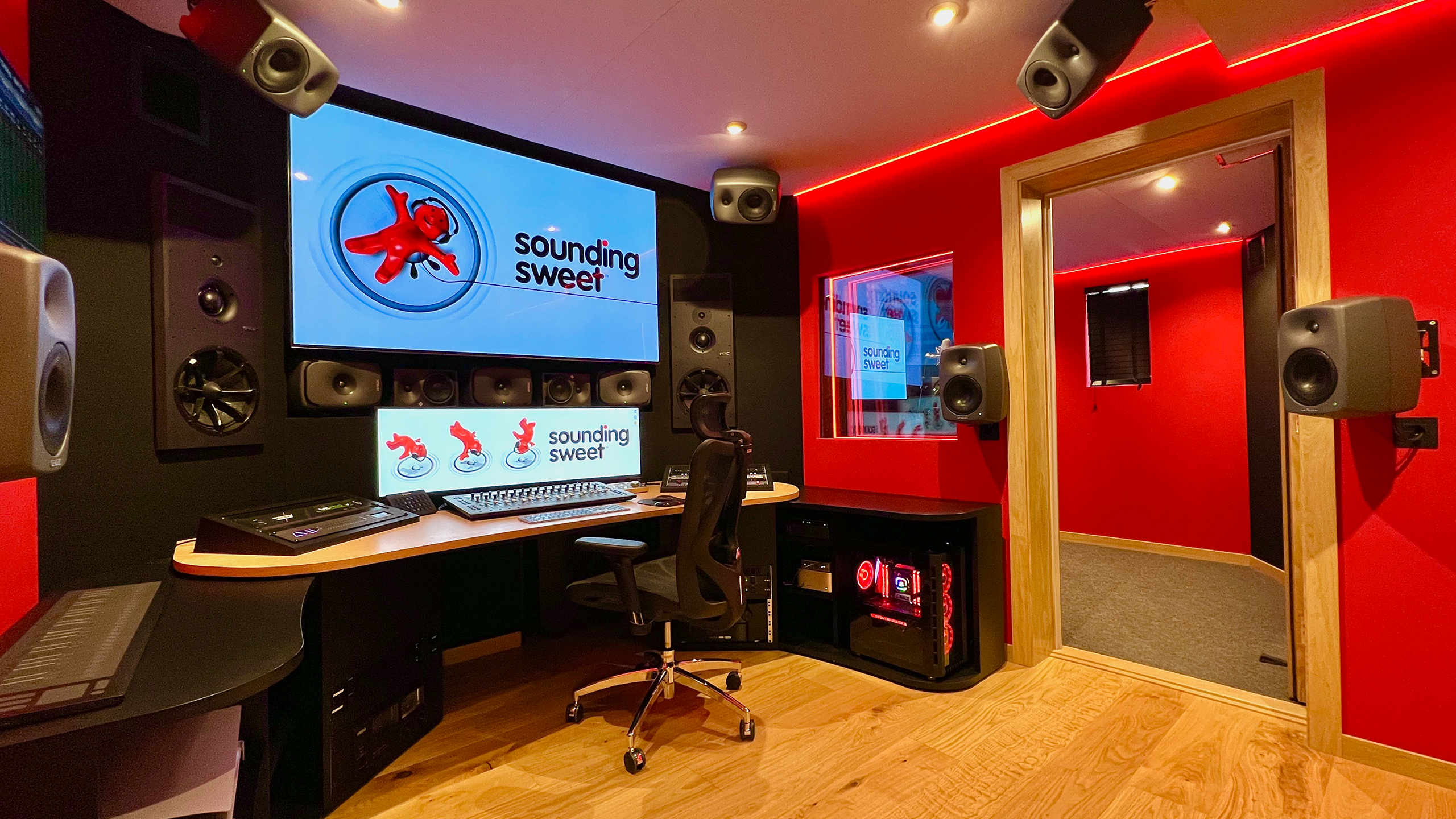 Sound and mixing equipment in studio setup for game audio production