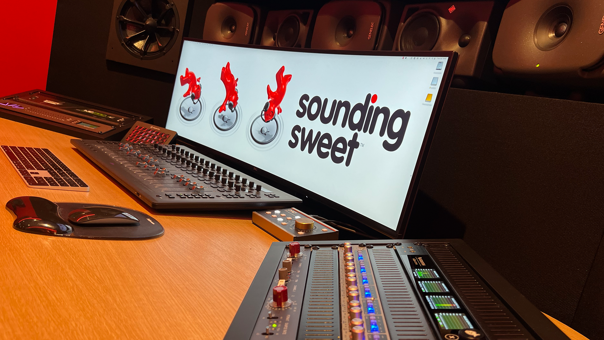 Sound and mixing equipment in studio setup for game audio production
